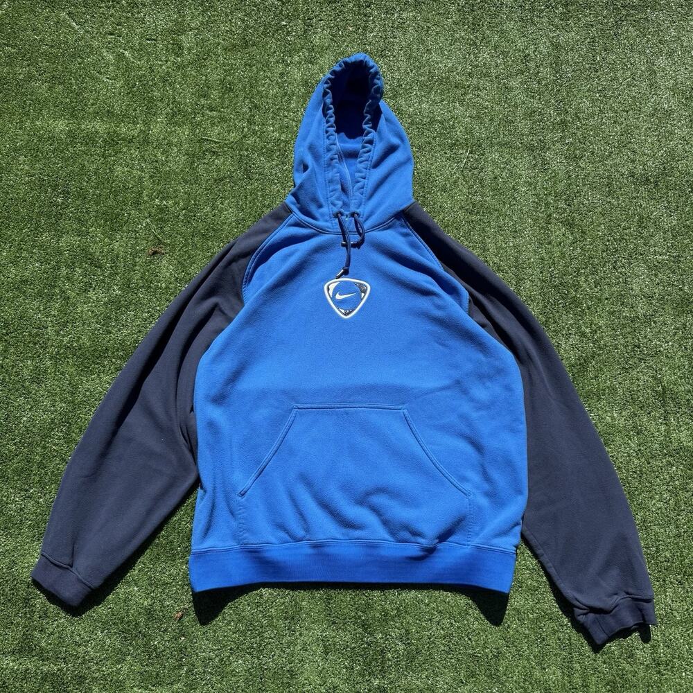 Vintage Nike Fleece Hoodie Men’s Size Large Blue Navy Pullover Swoosh Logo Y2K